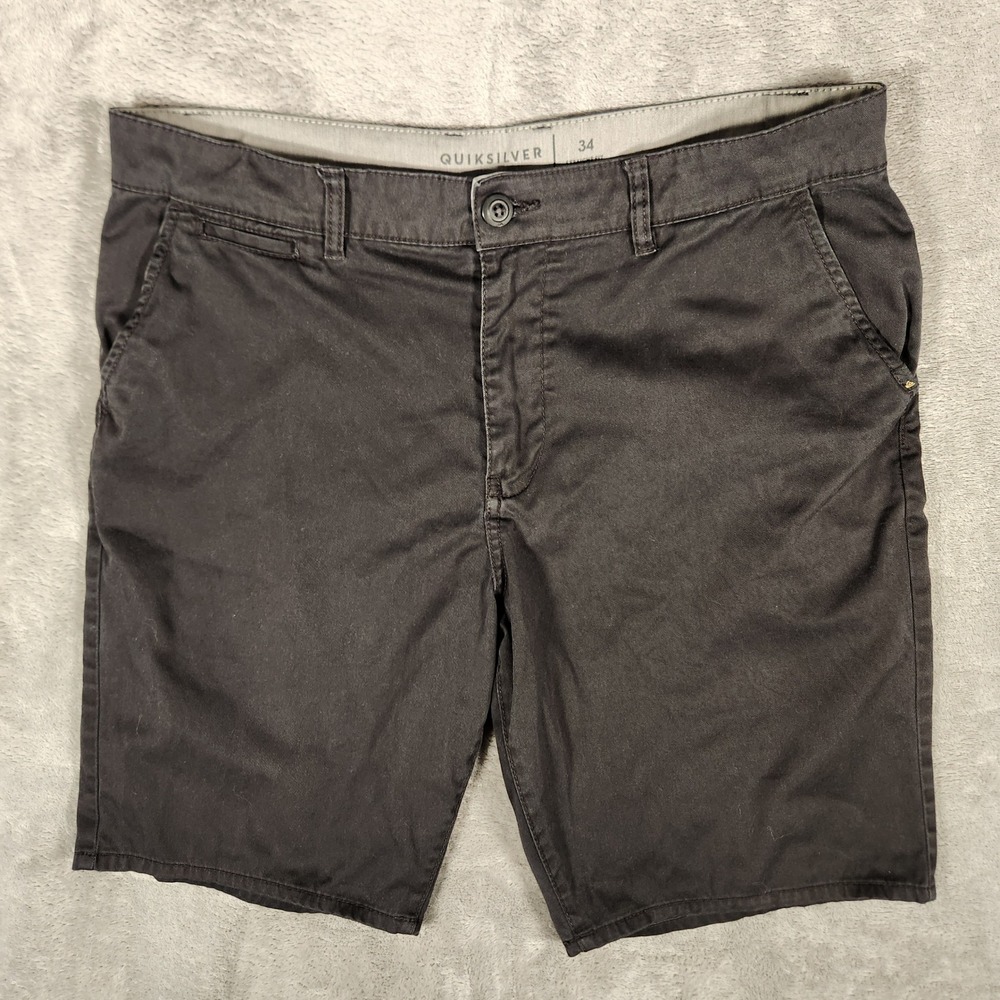 Quiksilver Chino Shorts Mens 34 Black Excellent Straight Fit Cotton Blend